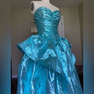 80s AQUA LAMÉ PROM DRESS